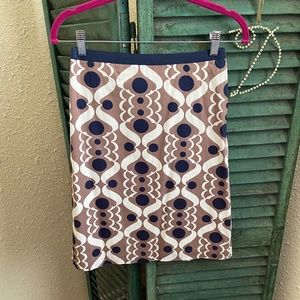 Boden lined cotton skirt, brown (taupe)/navy/ivory, size 2